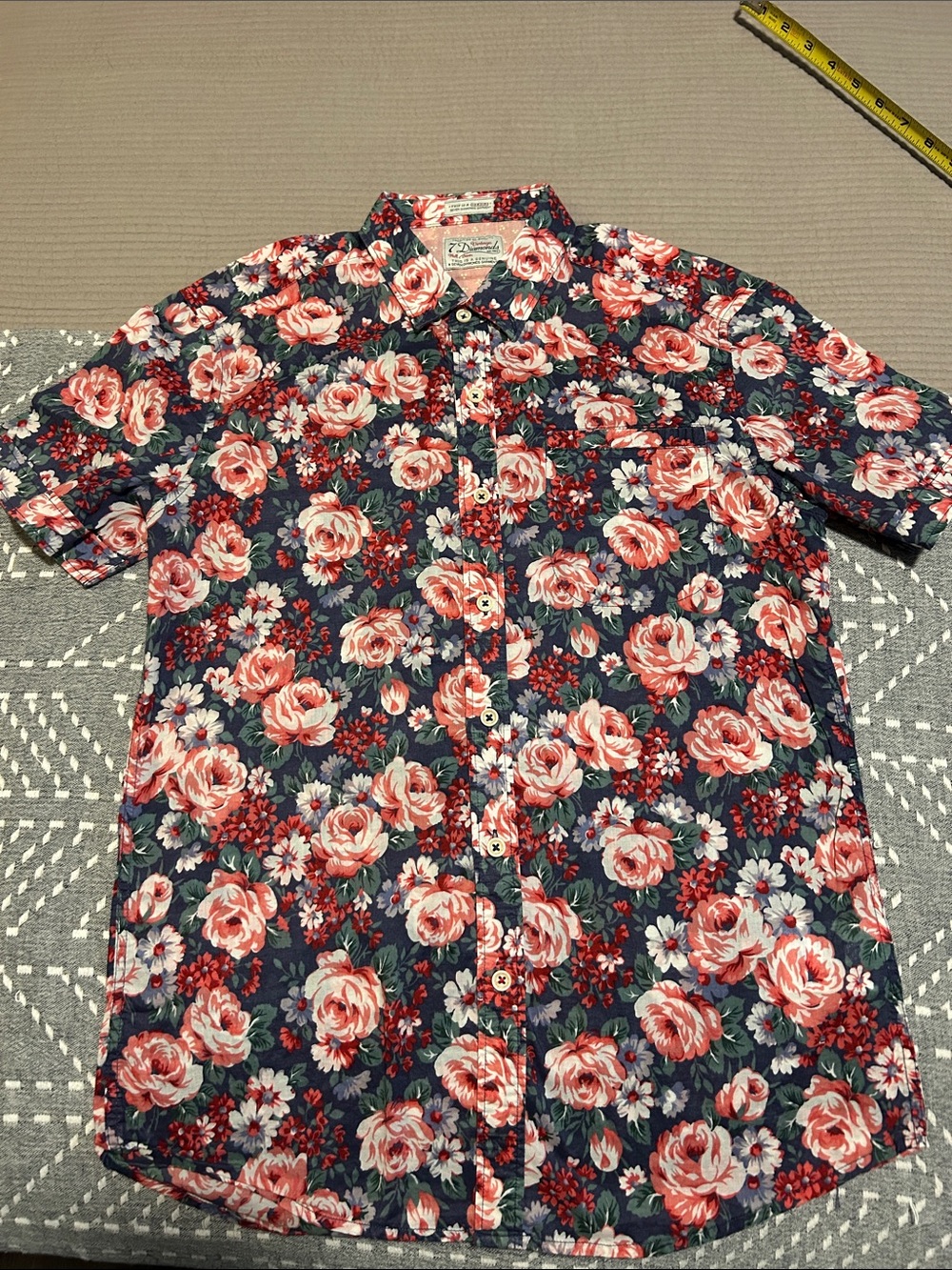 7 Diamonds Navy Button-Down Shirt with Pink Floral Print